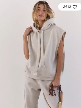 NWOT FP Movement by Free People Sleeveless Hooded Sweatshirt in Light Beige